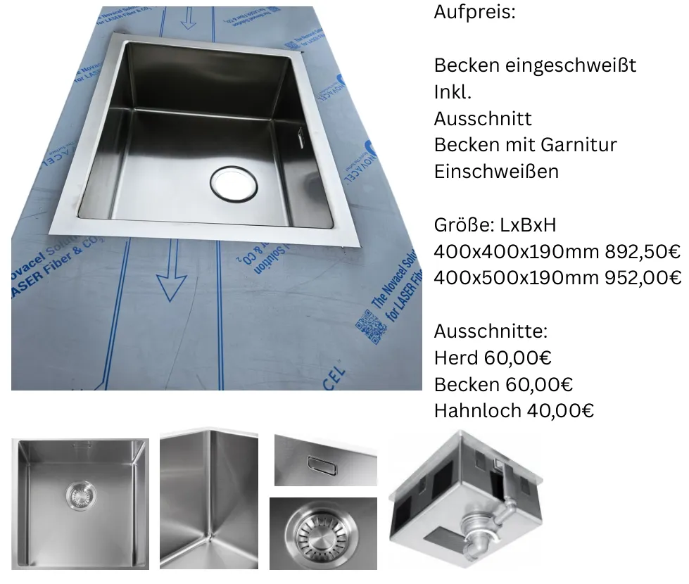 Einschweißbecken in eine Edelstahl Abdeckung für Küchen